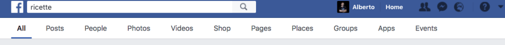 La barra orizzontale del motore di ricerca su Facebook