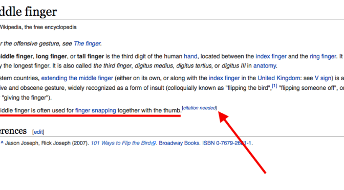 Il dito medio, Wikipedia e schioccare le dita “senza fonte”
