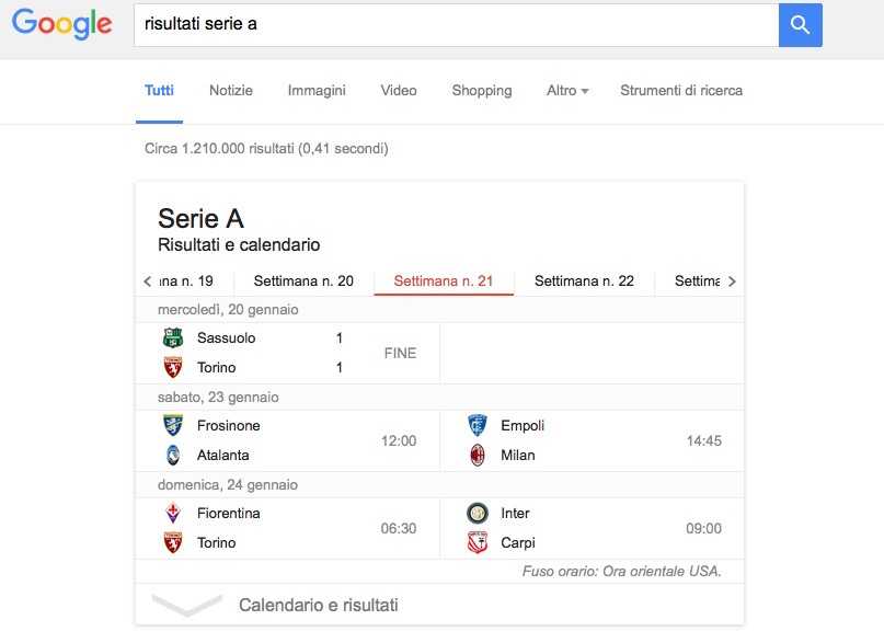 Google risultati Serie A