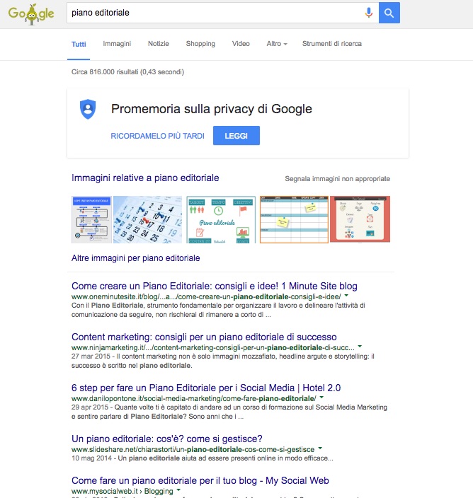 Piano editoriale - La SERP di Google