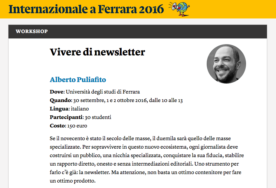 Vivere di Newsletter - Programma del workshop